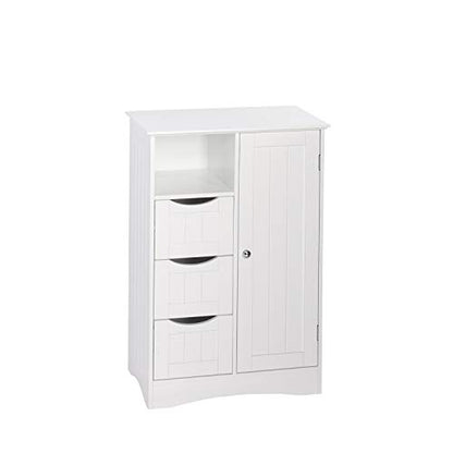 Ashland Bathroom Storage Cabinet with 3 Drawers, Adjustable Shelf & Beadboard Styling - White Bathroom organizer - Freestanding Storage Cabinet