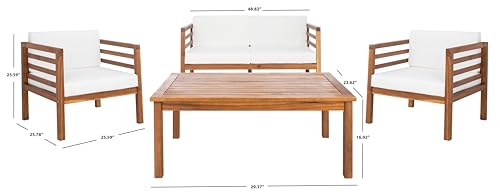 SAFAVIEH Outdoor Collection Kinnell Natural/Beige Cushion Solid Wood 4-Piece Conversation Patio Set