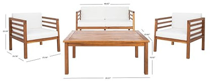 SAFAVIEH Outdoor Collection Kinnell Natural/Beige Cushion Solid Wood 4-Piece Conversation Patio Set