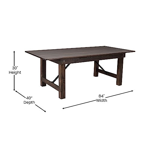 HERCULES 7' x 40" Rectangular Antique Rustic Solid Pine Folding Farm Table, Mahogany