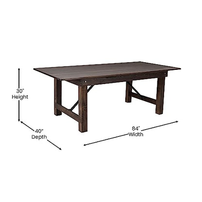 HERCULES 7' x 40" Rectangular Antique Rustic Solid Pine Folding Farm Table, Mahogany