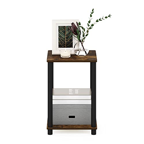 TURN-N-TUBE Side Table, 2-Tier Modern Square End Table with Open Shelf, Toolless Night Stand, Bedside Table, for Living Room, Bedroom, Amber Pine