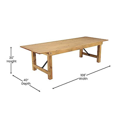 Hercules Commercial Grade Farmhouse Dining Table | Solid Pine Foldable Table for 10 in Antique Rustic Light Natural | Rustic Charm for Home and Events
