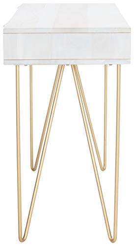 SAFAVIEH Home Office Collection Raveena White Wash and Brass 1-Drawer Hairpin Leg Desk
