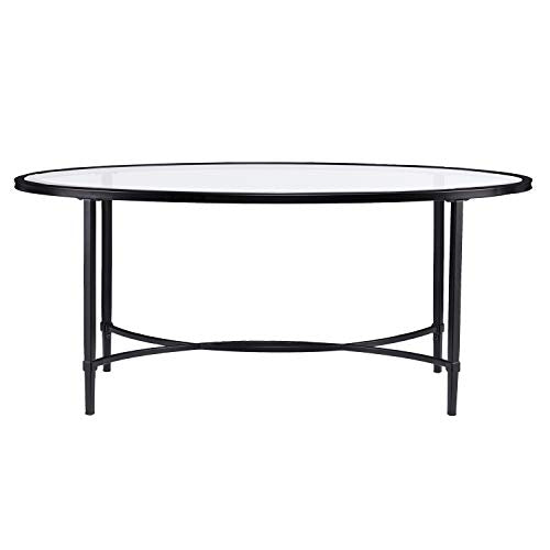 Quinton Metal/Glass Oval Cocktail Table - Black, 45 in x 25 in x 19 in