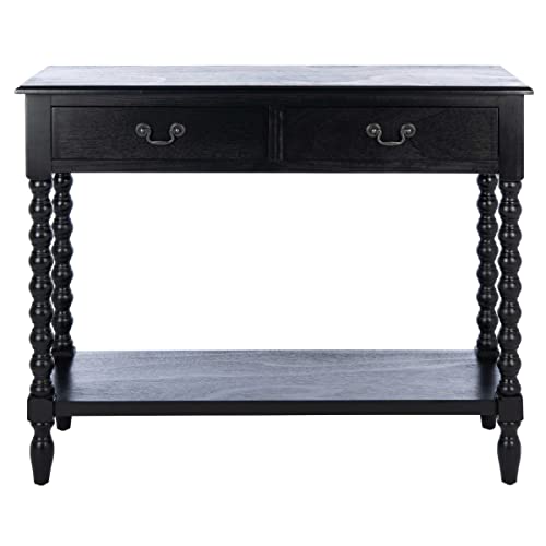SAFAVIEH Furniture - Athena 2-Drawer Console Table - Black - Solid Wood - Farmhouse Classic Design - Ideal for Entryway, Living Room, Hallway, 35.5" W x 13" D x 29.5" H (CNS5702B)