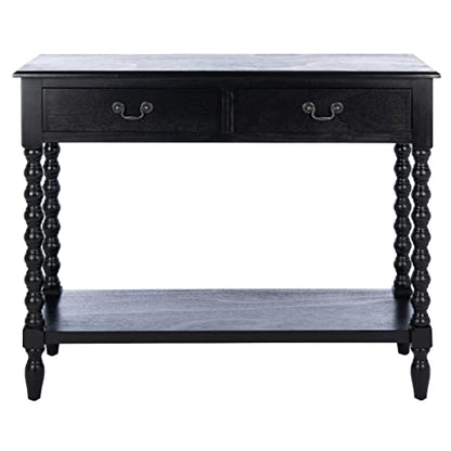 SAFAVIEH Furniture - Athena 2-Drawer Console Table - Black - Solid Wood - Farmhouse Classic Design - Ideal for Entryway, Living Room, Hallway, 35.5" W x 13" D x 29.5" H (CNS5702B)