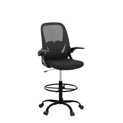 Drafting Chair Tall Office Chair with Flip-up Armrests Executive Ergonomic Computer Standing Desk Chair with Lumbar Support and Adjustable Footrest Ring (Black)