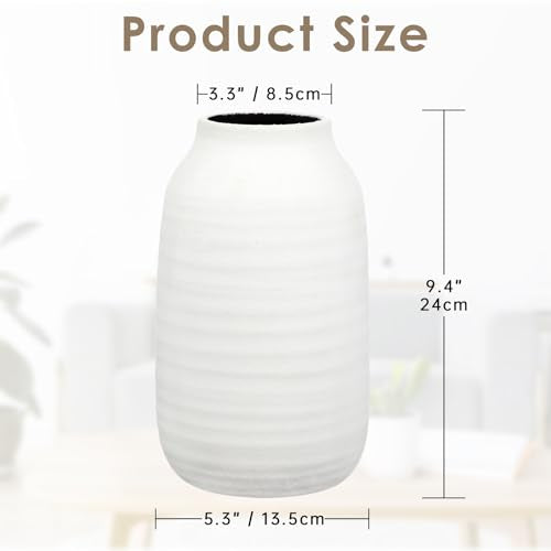 Farmhouse Ceramic Flowers Vase Home Indoor Decor, Modern Living Room Kitchen Table Vases, Dining Bedroom Bathroom Decorations for Office Coffee Desk Book Shelf Fireplace (9.4” Tall)