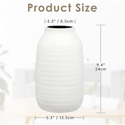 Farmhouse Ceramic Flowers Vase Home Indoor Decor, Modern Living Room Kitchen Table Vases, Dining Bedroom Bathroom Decorations for Office Coffee Desk Book Shelf Fireplace (9.4” Tall)