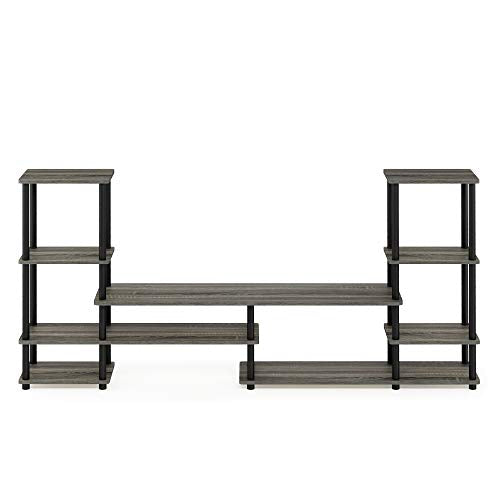 FURINNO Turn-N-Tube Grand Entertainment Center with End Tables, French Oak Grey/Black