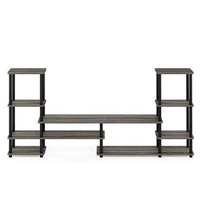 FURINNO Turn-N-Tube Grand Entertainment Center with End Tables, French Oak Grey/Black
