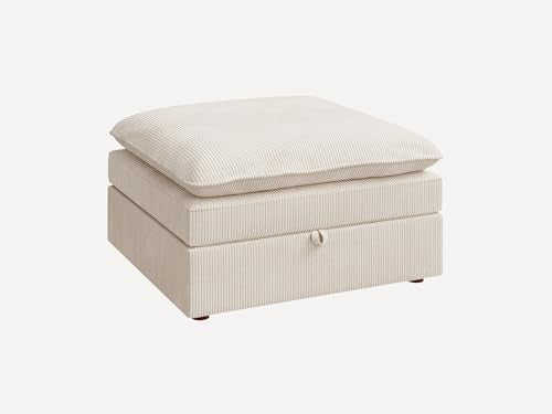 Corduroy Ottoman, 31.5 Inch Square Ottoman Bench with Storage for Living Room, Beige