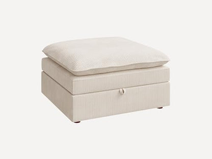 Corduroy Ottoman, 31.5 Inch Square Ottoman Bench with Storage for Living Room, Beige
