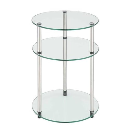 Designs2Go Classic Glass 3-Tier Round End Table 15.75" - Modern Contemporary Side Table with Storage Shelves for Living Room, Bathroom, Bedroom, Office, Den, Glass
