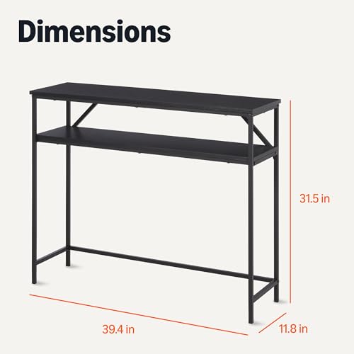 Rectangular Console Table with Storage Shelf, Steel Frame, 39x31x11.8 in, Black