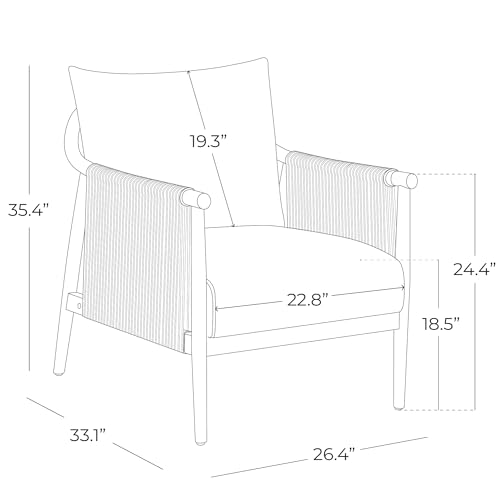 CHITA Braid Accent Chair with Wood Frame and Paper Cord Armrest, Cream | Boho Reading Armchair, FSC Certified Solid Wood Living Room Chair, Bedroom, 33.1"Dx26.4"Wx35.4"H, 300 Lb Capacity
