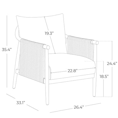 CHITA Braid Accent Chair with Wood Frame and Paper Cord Armrest, Cream | Boho Reading Armchair, FSC Certified Solid Wood Living Room Chair, Bedroom, 33.1"Dx26.4"Wx35.4"H, 300 Lb Capacity