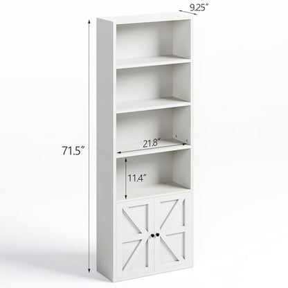 71.5" Tall Bookshelf and Bookcase, 6-Tier Wooden Bookshelves with Cabinet Doors, Floor Bookshelves and Office Storage Cabinets for Home Office, Living Room (White 1 Pack, 6-Tier)