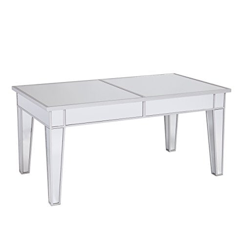 Southern Enterprises Mirage Cocktail Table - Mirror Finish w/Silver Trim - Glam Style