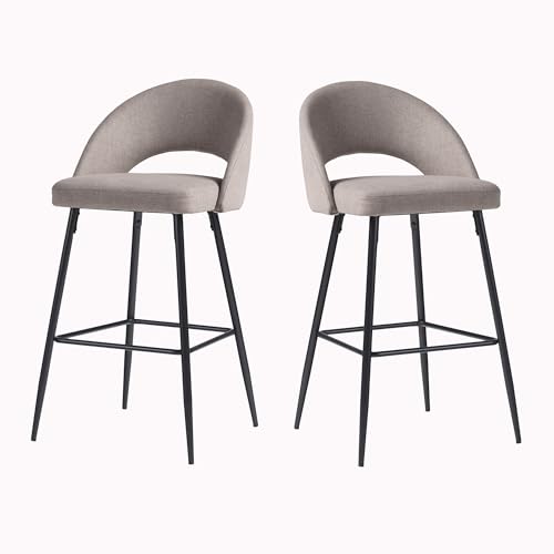 2-Piece Modern Metal-Frame Upholstered Barstool, Set of 2, Mushroom