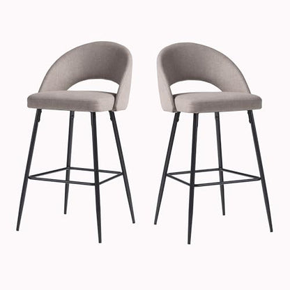 2-Piece Modern Metal-Frame Upholstered Barstool, Set of 2, Mushroom
