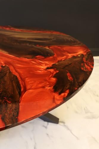 RESINHOMEFURNITURE Round Epoxy Resin Table with Red River Design – Modern Wooden Resin Dining Table with Black Metal Base, Handmade Live Edge Centerpiece Epoxy Table (18 Inches Tall, 30 x 30 Inches)