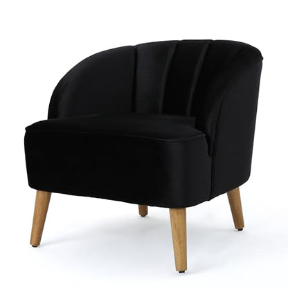 Velvet Accent Chair,Modern Lounge Living Room Chairs with A Curved Backrest and Iconic Splayed Legs,Seating Furniture for Bedroom,Black