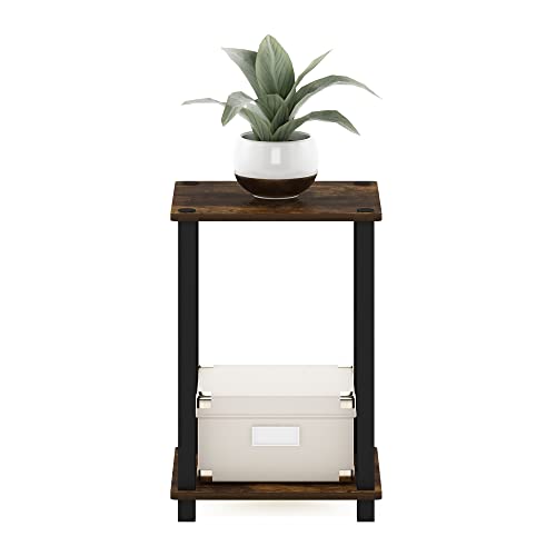 Simplistic 1-Tier End Side Night Stand/Bedside Table with Plastic Poles, Amber Pine/Black