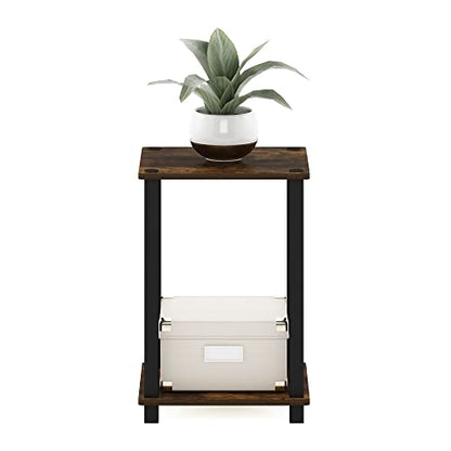 Simplistic 1-Tier End Side Night Stand/Bedside Table with Plastic Poles, Amber Pine/Black