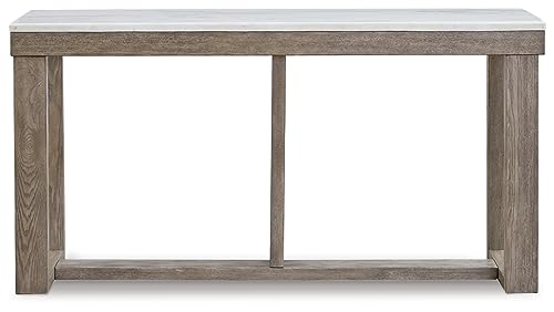 Signature Design by Ashley Loyaska Casual Sofa Table with Marble Top, Brown & White
