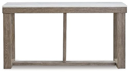 Signature Design by Ashley Loyaska Casual Sofa Table with Marble Top, Brown & White