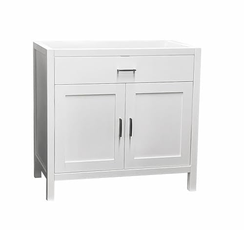 White 30" Width Freestanding Bath Vanity Tip-Out Drawer Sink Base Cabinet Without Top (White Newport, 30" Wx21 Dx34.5 H)