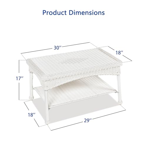 Jeco Carell Furniture Wicker Patio Furniture Coffee Table in White