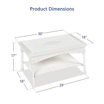 Jeco Carell Furniture Wicker Patio Furniture Coffee Table in White