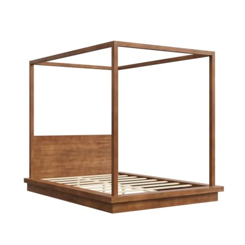 Queen Size Canopy Bed with Headboard (Brown), view 6