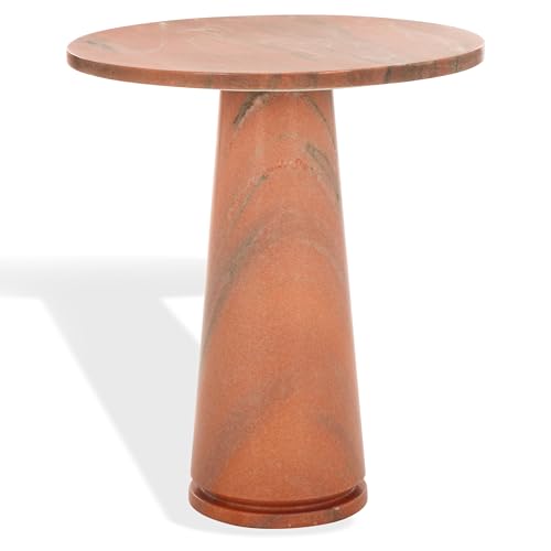 SAFAVIEH Furniture - Valentia Tall Marble Accent Table - Coral - Marble Top - Glam Stone Pedestal Design - Ideal for Living Room, Entryway, Dining Room, 20.5" W x 20.5" D x 23.5" H (SFV9703H)