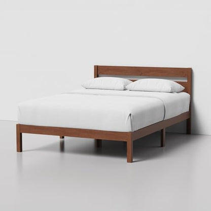 Full Bed Frame with Headboard Classic Wood Platform, Noise Free, view 5