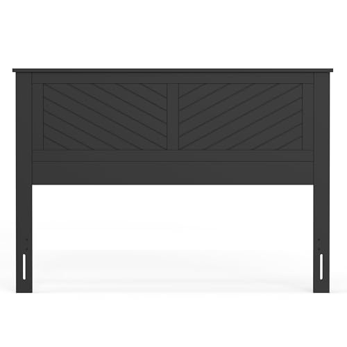 Wood Panel Headboard with Chevron Scoring, Queen Size, Black, Easy Assembly, view 6