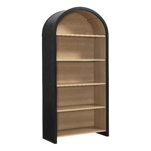 Evie Modern Arched Wide Bookcase in Black, 76 Inch Open Shelf Display Cabinet, view 2