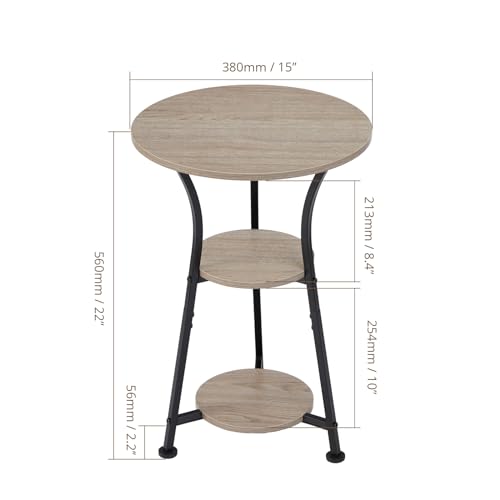 3-Tier Round Side Table with Storage, Industrial End Table for Living Room, Rustic Wood & Metal Bedside Nightstand, Accent Plant Stand for Bedroom Corners & Small Spaces