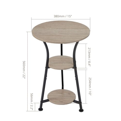 3-Tier Round Side Table with Storage, Industrial End Table for Living Room, Rustic Wood & Metal Bedside Nightstand, Accent Plant Stand for Bedroom Corners & Small Spaces