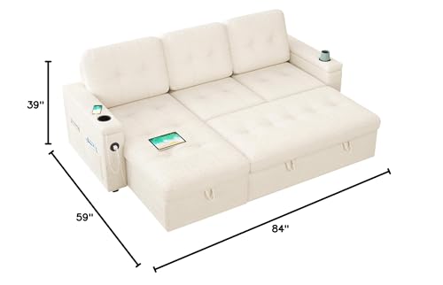 84 Inch Sofa Bed, Sleeper Sofa with Storage, 2 in 1 Pull Out Couch, view 3