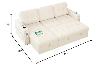 84 Inch Sofa Bed, Sleeper Sofa with Storage, 2 in 1 Pull Out Couch, view 3