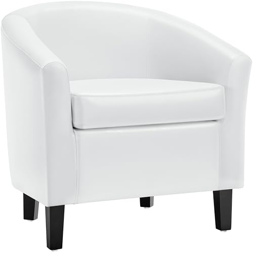 Yaheetech Barrel Chair, Faux Leather Accent Chair with Soft Padded and Sturdy Legs for Living Room/Bedroom/Study/Waiting Room, White