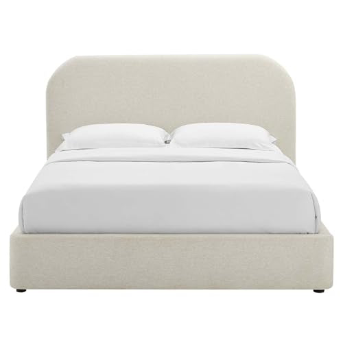Keynote Modern Queen Bed Frame with Curve Shaped Headboard in Heathered Weave, view 8