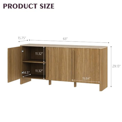Modern Sideboard Buffet Cabinet, 63" Storage Cabinet with 3 Door, view 3
