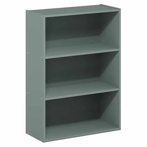 PASIR Book Shelf, 3-Tier Bookshelf, Storage Shelves Bookcase, 9.7 x 23.7 x 31.5, for Living Room, Bedroom, Home Office, Sage Green