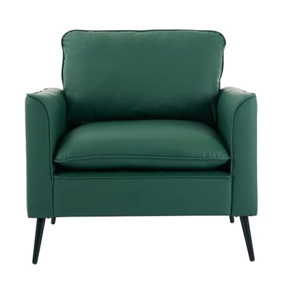 Modern Faux Leather Chair Set of 2, Oversized Arm Chair for Living Room, Mid-Century Accent Sofa for Bedroom Comfy, Upholstered Single Sofa Readingchair for Waiting Room and conference room,Green