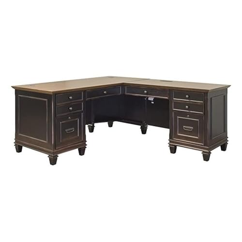 Hartford Modern Pedestal L-Shaped Wood Desk with 8 Drawers (2 Drop-Front, view 2